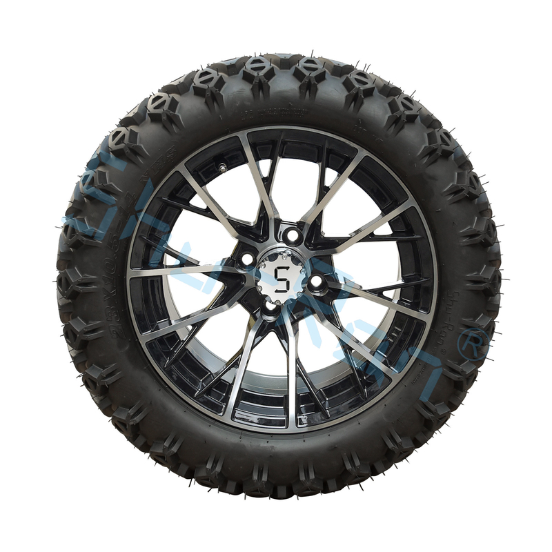 Exclusive Golf Cart Machined Glossy Black Wheel 14inch Tire with Rim for Golf Carts