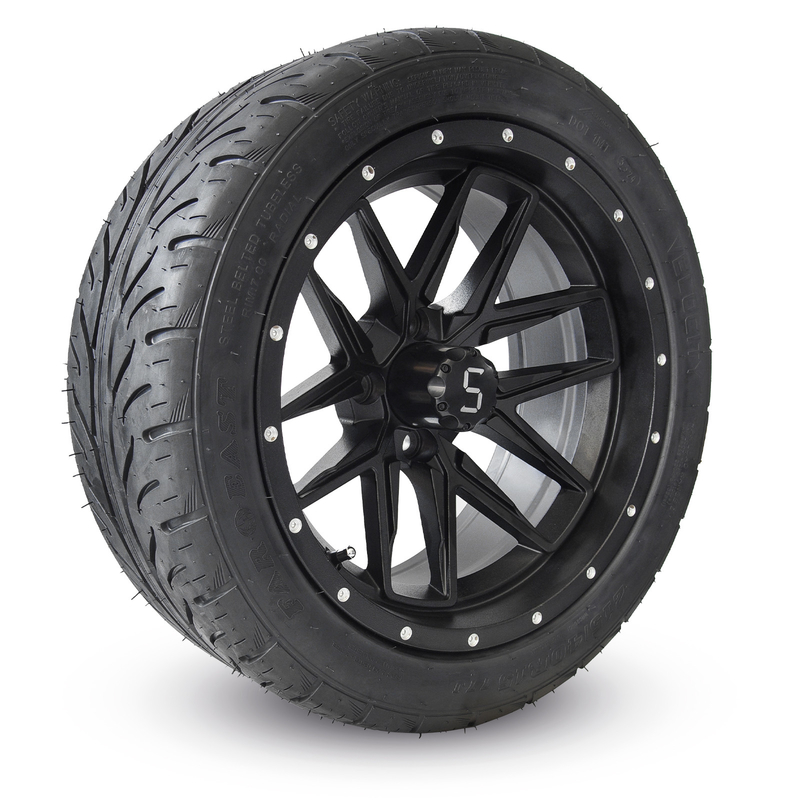 215/40R 15 inch golf Cart Matte Black Wheels and Tires Easy to Install