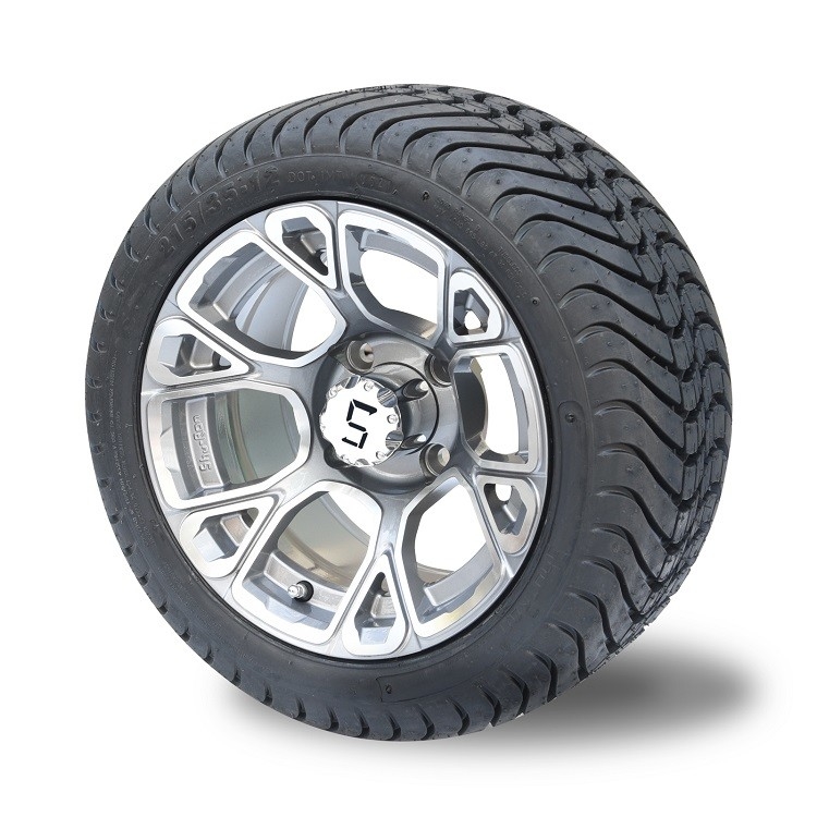 Golf Cart 12'' Aluminum Alloy Wheel and 215/35-12 DOT Street Tire Assembly - Machined/Gunmetal