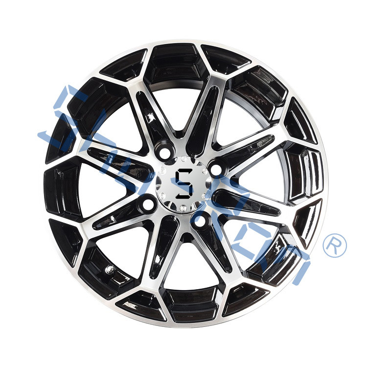 Golf Cart 12''/14'' Machined/ Glossy Black Aluminum Wheels Rims for Club Car, EZGO, YMH Golf Carts