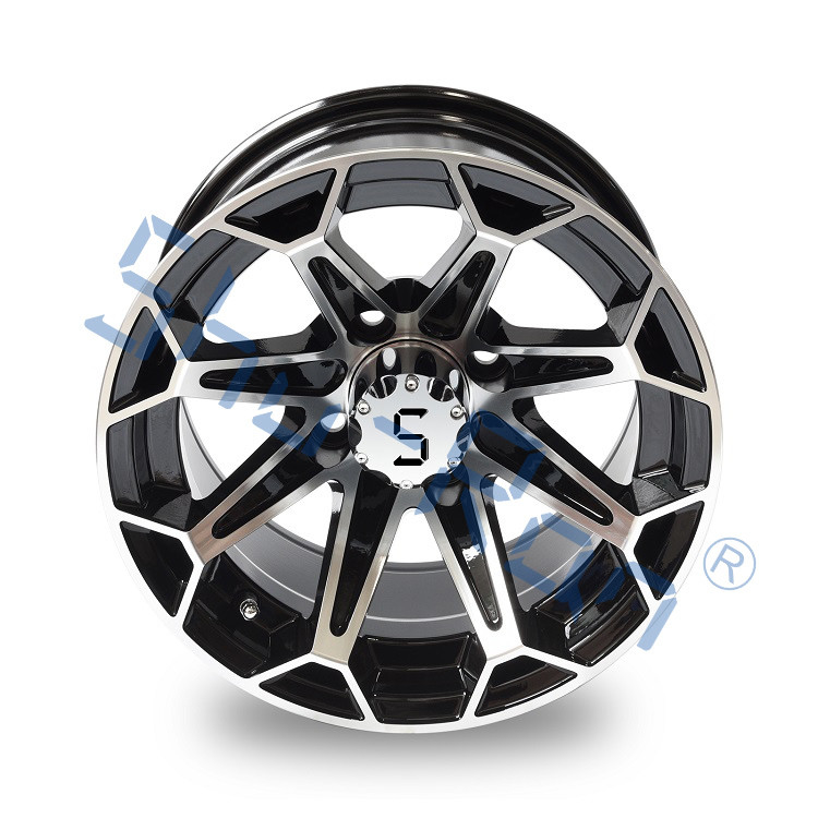 Golf Cart 12''/14'' Machined/ Glossy Black Aluminum Wheels Rims for Club Car, EZGO, YMH Golf Carts
