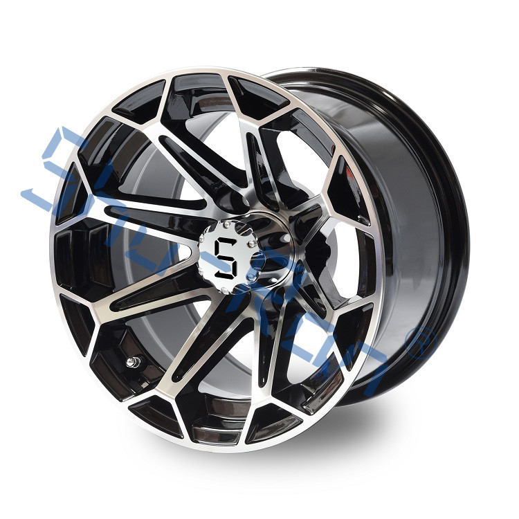 Golf Cart 12''/14'' Machined/ Glossy Black Aluminum Wheels Rims for Club Car, EZGO, YMH Golf Carts