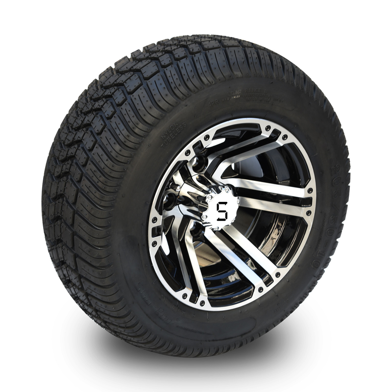 10'' Golf Cart Rim And 205/50-10 DOT Street Tire Assembly - Machined/Glossy Black