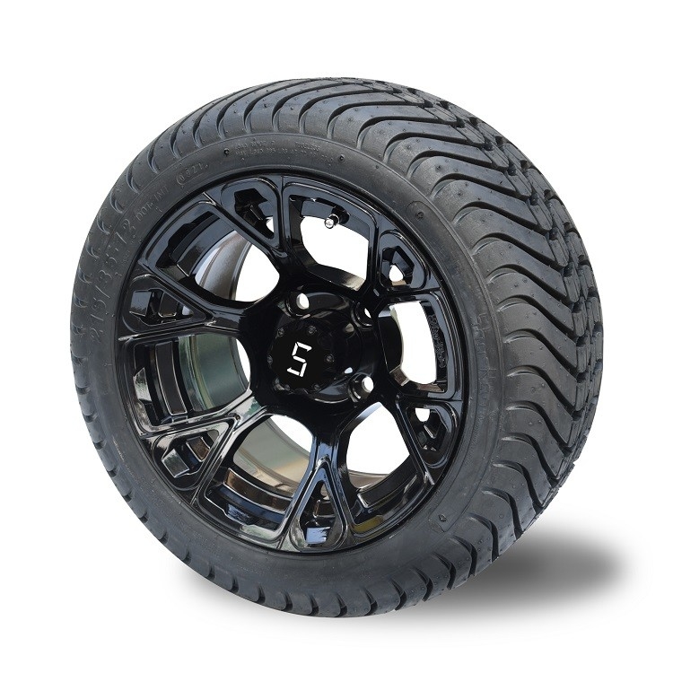 Shu-Ran New Exclusive 12''  Glossy Black Golf Cart Wheel and 215/35-12 DOT Street Tyre Combo