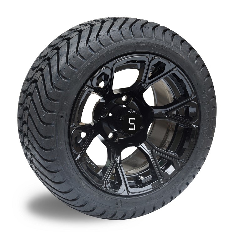 Shu-Ran New Exclusive 12''  Glossy Black Golf Cart Wheel and 215/35-12 DOT Street Tyre Combo