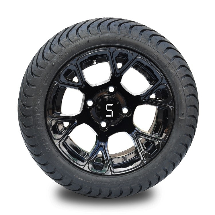 Shu-Ran New Exclusive 12''  Glossy Black Golf Cart Wheel and 215/35-12 DOT Street Tyre Combo
