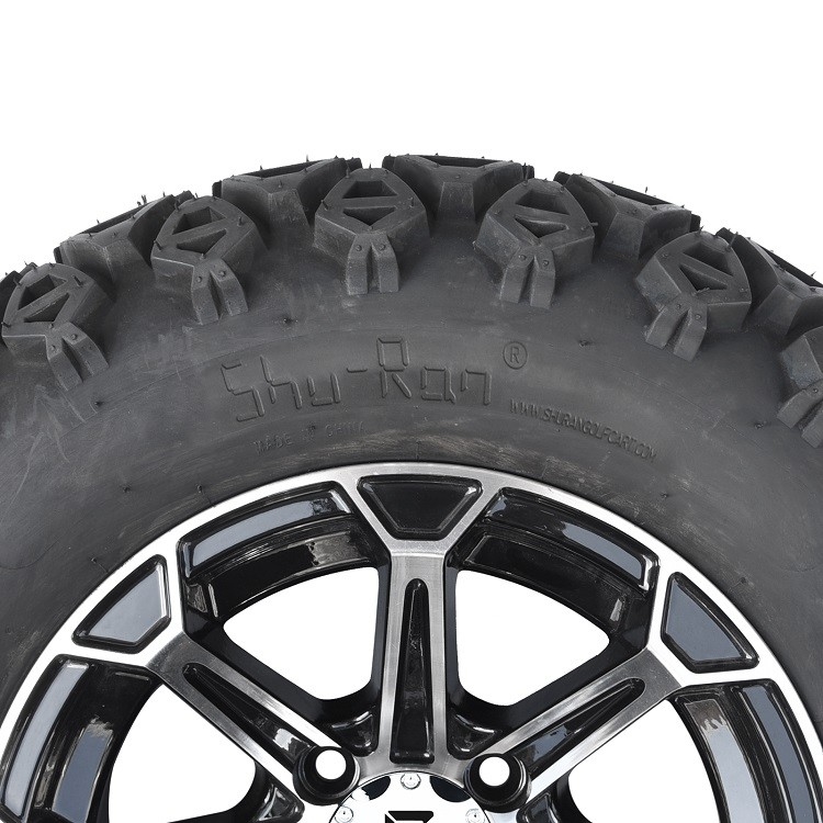 12'' Golf Cart Aluminum Rims & 23x10.5-12 All Terrain Tyres Combo - Machined/Glossy Black