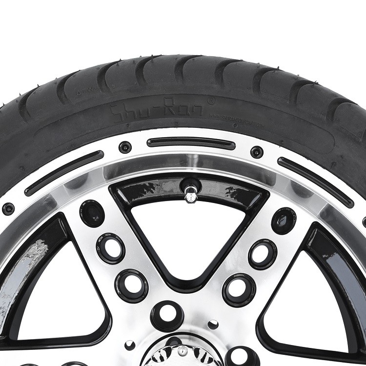 Golf Cart 14'' Machined/Black Aluminum 6 Spokes Rims and 225/30-14 Street Tires Combo