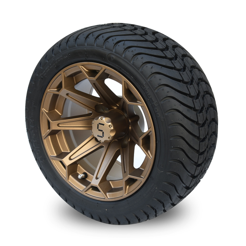 Golf Cart 12 Inch Bronze Aluminum Wheels and 215/35-12 Low Profile DOT Tyres Assembly 4x4 Bolt Pattern