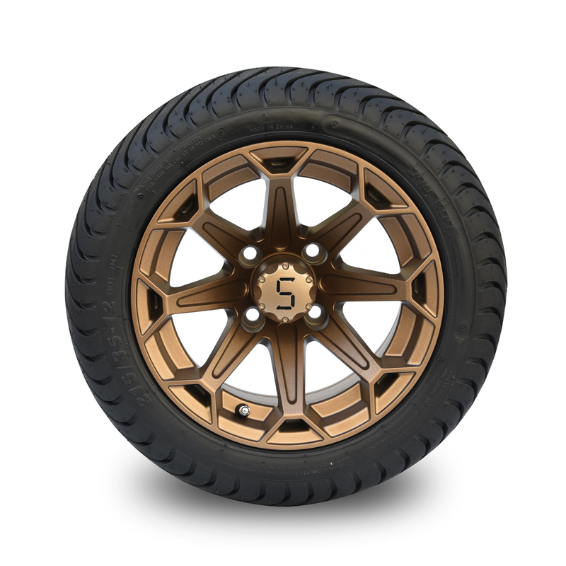 Golf Cart 12 Inch Bronze Aluminum Wheels and 215/35-12 Low Profile DOT Tyres Assembly 4x4 Bolt Pattern