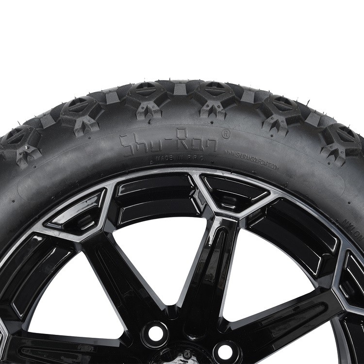 Golf Cart 14 Inch Glossy Black Wheels and 22x10-14 DOT Tires with Center Cap and Lug Nuts