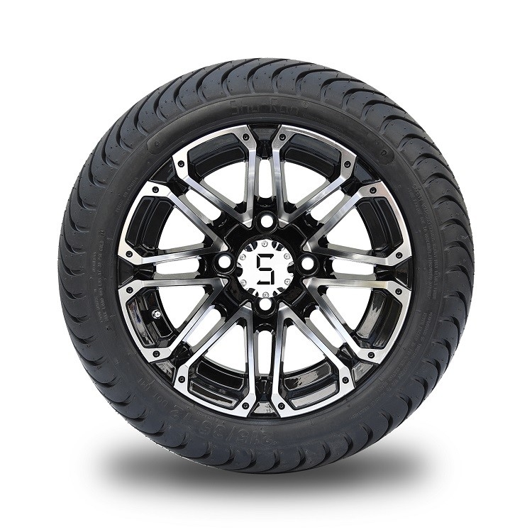 12 Inches Machiend/Black Golf Cart Wheels And 215/35-12 DOT Street Tires Combo 4 Ply