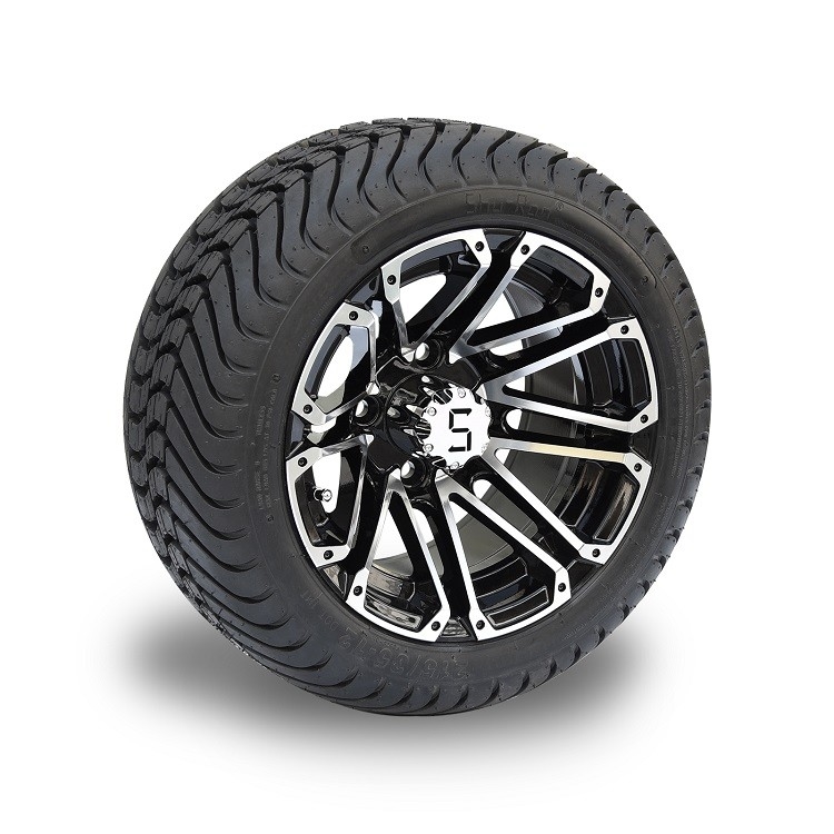 12 Inches Machiend/Black Golf Cart Wheels And 215/35-12 DOT Street Tires Combo 4 Ply
