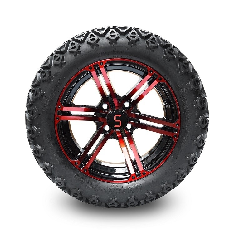 14 Inch Golf Cart Red/Glossy Black Wheels And 22x10-14'' DOT All Terrain Tires Assembly