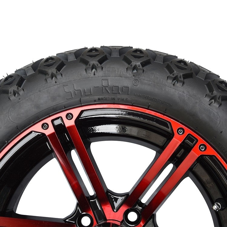 14 Inch Golf Cart Red/Glossy Black Wheels And 22x10-14'' DOT All Terrain Tires Assembly