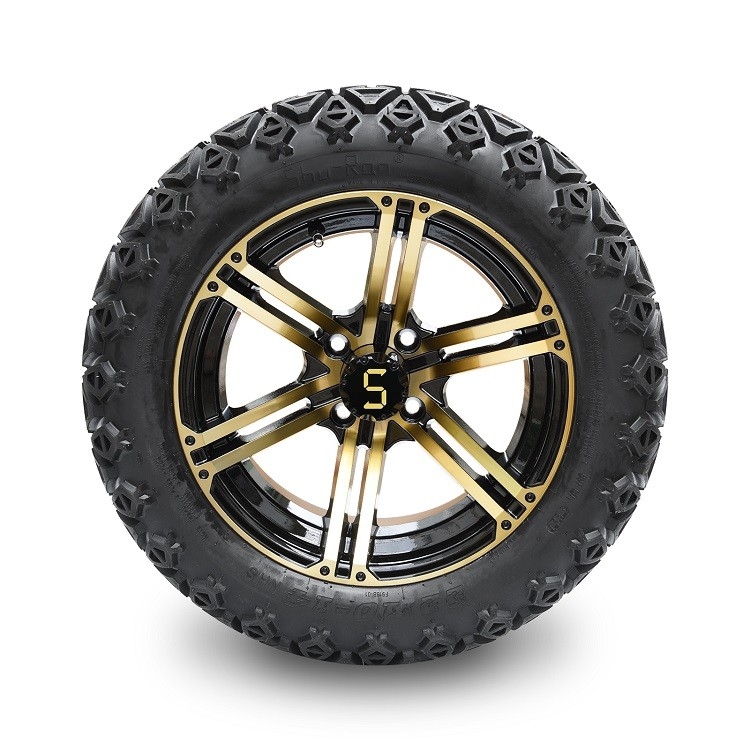 Golf Cart 14'' Bronze/Black Rims And 22*10-14 Off-road Tires Combo Including Lug Nuts and Center Caps