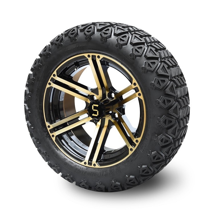 Golf Cart 14'' Bronze/Black Rims And 22*10-14 Off-road Tires Combo Including Lug Nuts and Center Caps