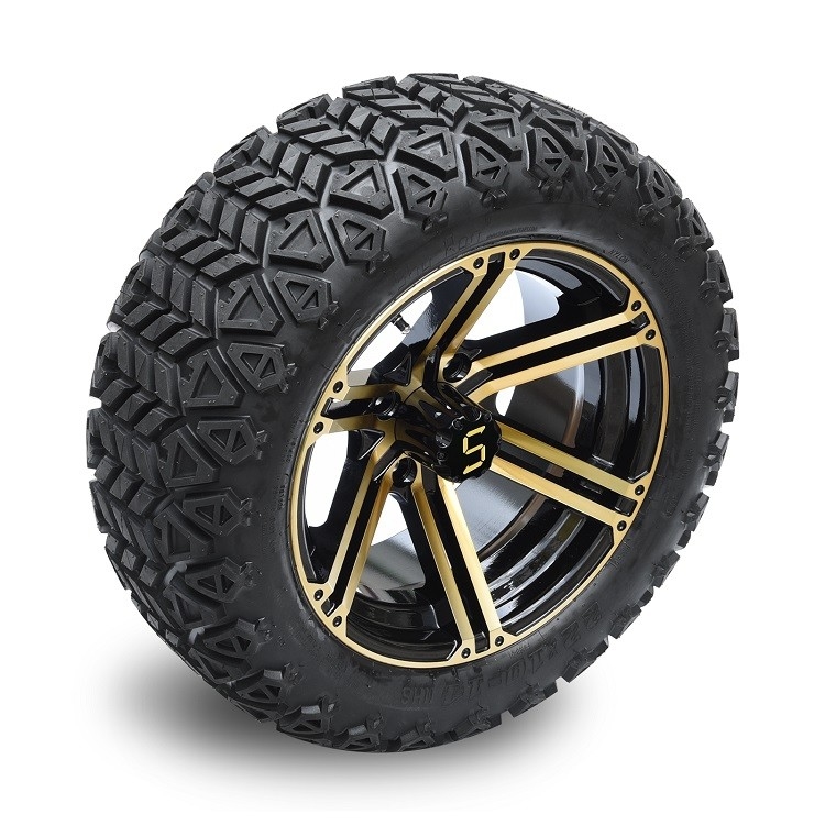 Golf Cart 14'' Bronze/Black Rims And 22*10-14 Off-road Tires Combo Including Lug Nuts and Center Caps