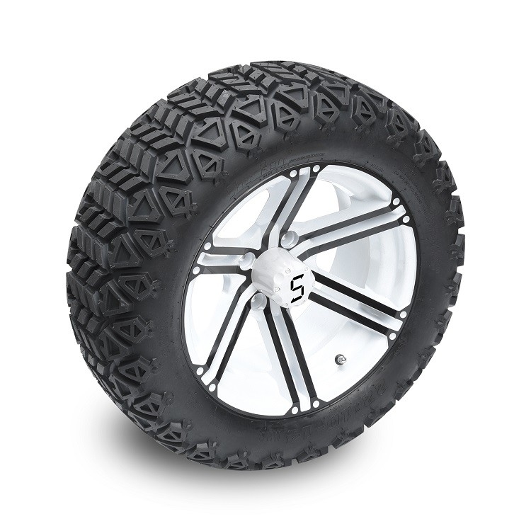 Golf Cart 14'' Black/White Rims And 22x10-14'' All Terrain Tires, Wheel Nuts and Center Caps Included