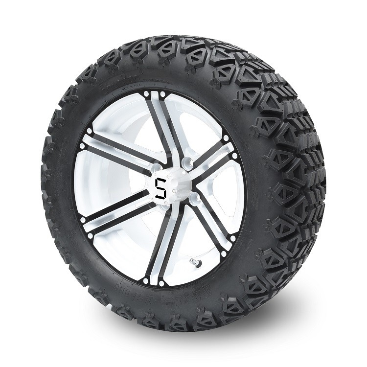 Golf Cart 14'' Black/White Rims And 22x10-14'' All Terrain Tires, Wheel Nuts and Center Caps Included