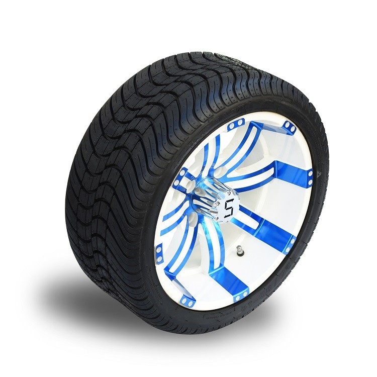 14'' Blue/Glossy White Wheels And 225/30-14 Tires Assembly Electrophoresis Paint