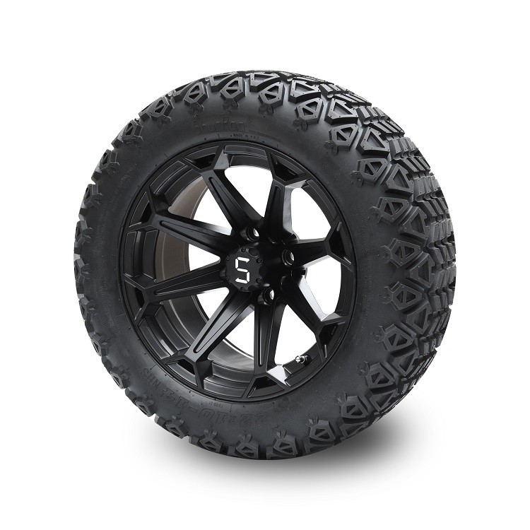 Golf Cart 14'' Matte Black Wheels And 22x10-14 DOT High Profile Tires Including Wheel Nuts and Center Caps