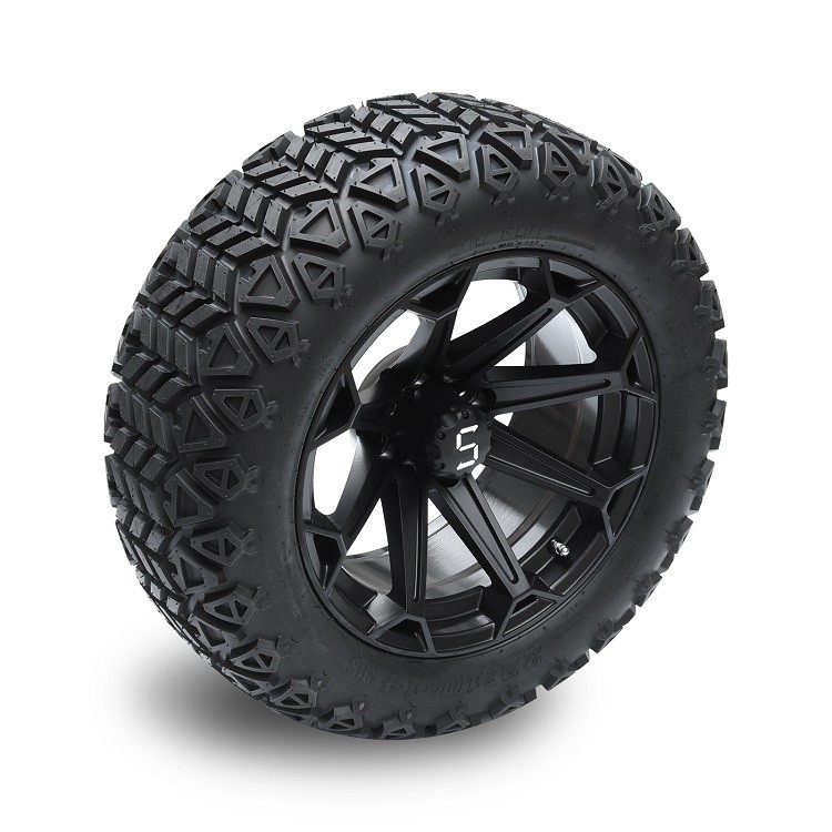 Golf Cart 14'' Matte Black Wheels And 22x10-14 DOT High Profile Tires Including Wheel Nuts and Center Caps