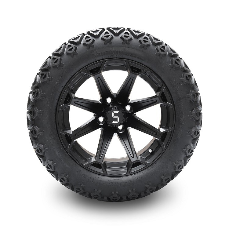Golf Cart 14'' Matte Black Wheels And 22x10-14 DOT High Profile Tires Including Wheel Nuts and Center Caps