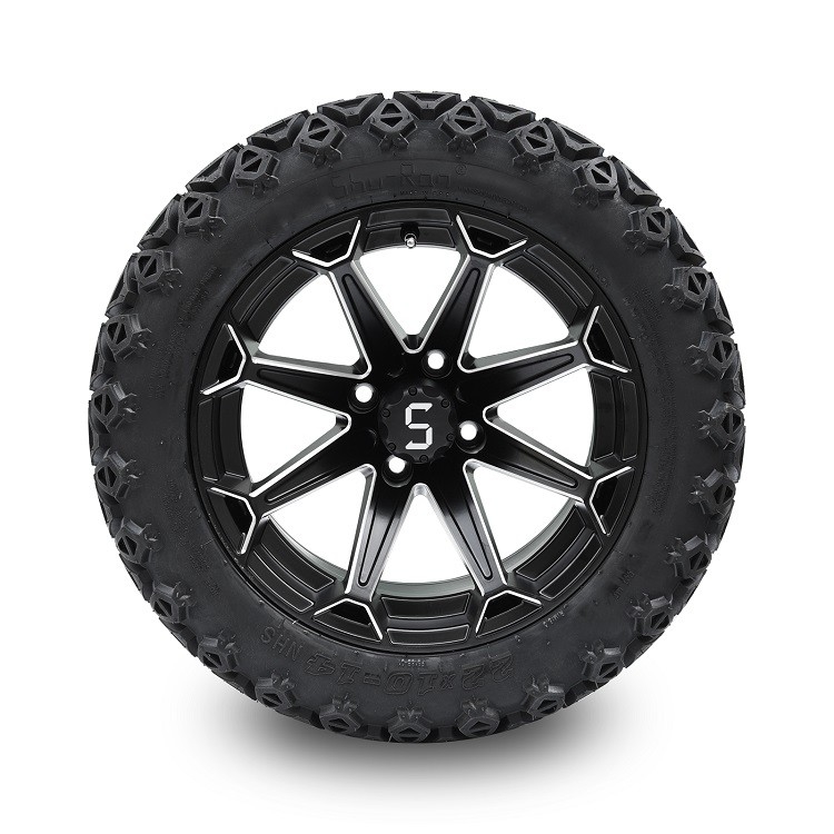 14'' Machined/Matte Black Golf Cart Wheels And 22x10-14 Off-road DOT Tires