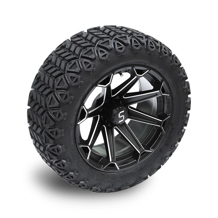14'' Machined/Matte Black Golf Cart Wheels And 22x10-14 Off-road DOT Tires