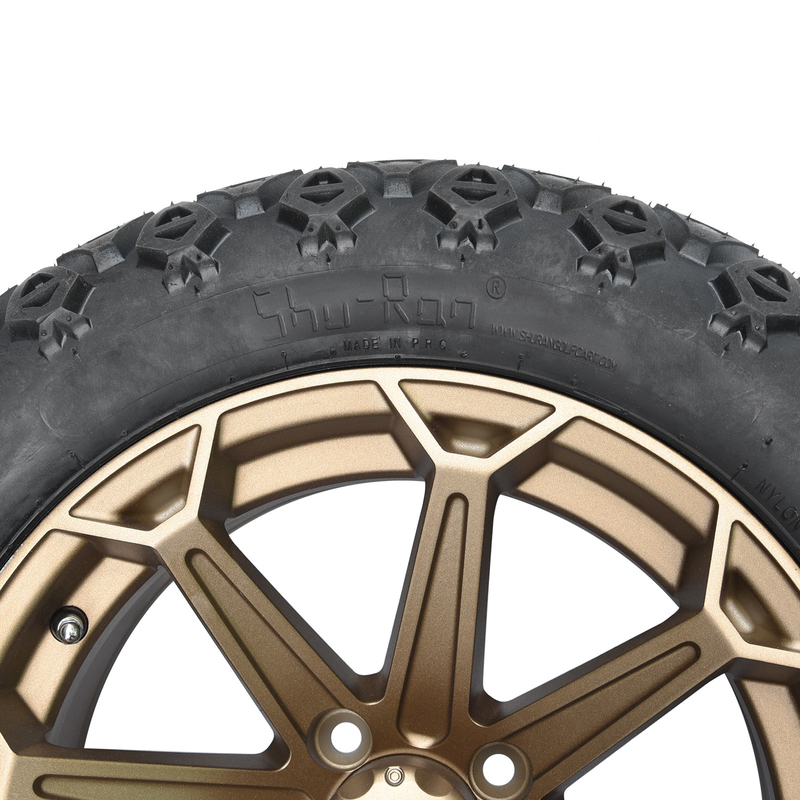 14 Inch Golf Cart Bronze Wheel and 22x10-14 Off-Road Tire with Lug Nuts and Center Caps