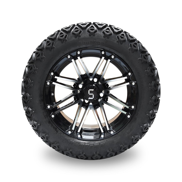 Golf Cart 14'' Machined Black Wheel and 22*10-14 All Terrain Tyre Including Lug Nuts and Center Caps