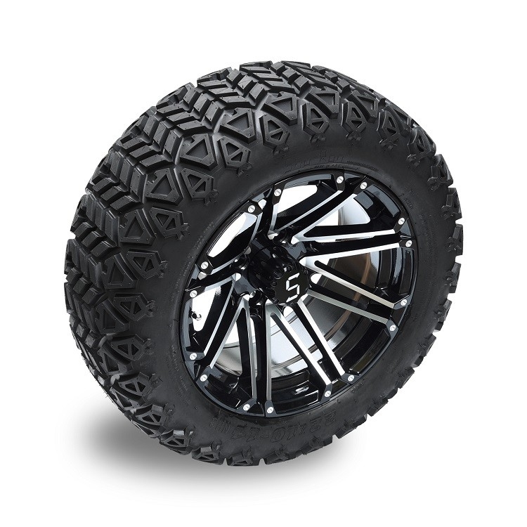 Golf Cart 14'' Machined Black Wheel and 22*10-14 All Terrain Tyre Including Lug Nuts and Center Caps