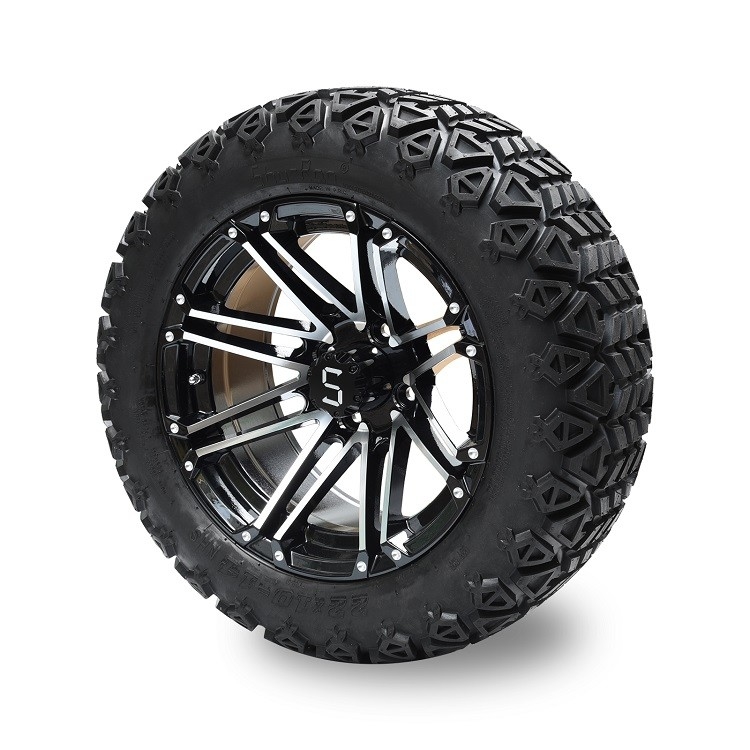 Golf Cart 14'' Machined Black Wheel and 22*10-14 All Terrain Tyre Including Lug Nuts and Center Caps