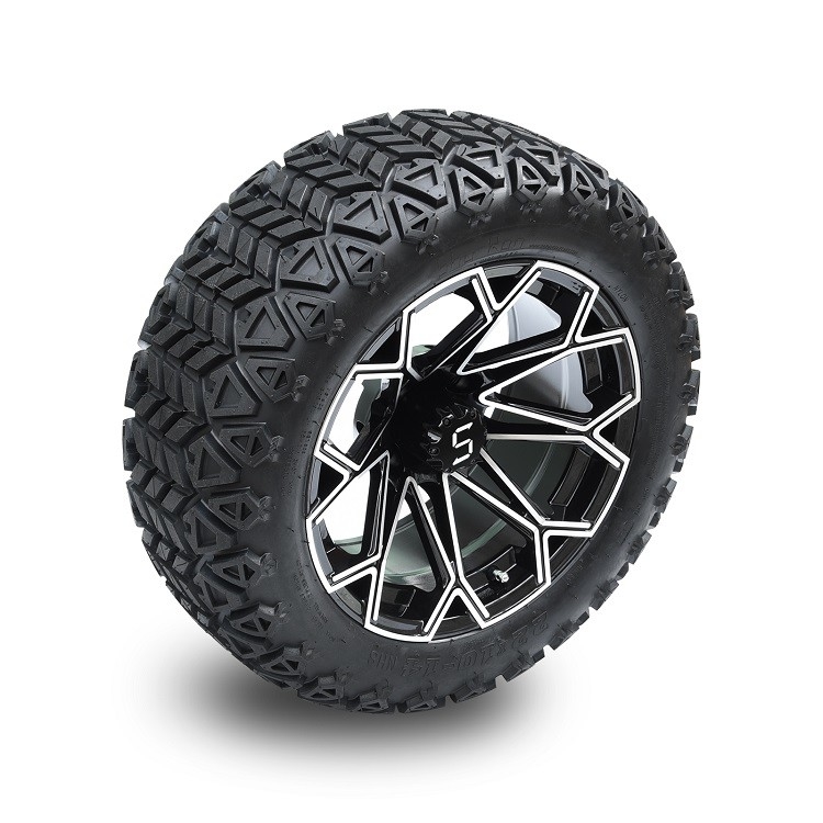 Golf Cart 22 inch All Terrian Tire and 14 inch Machined Black Aluminum Wheel