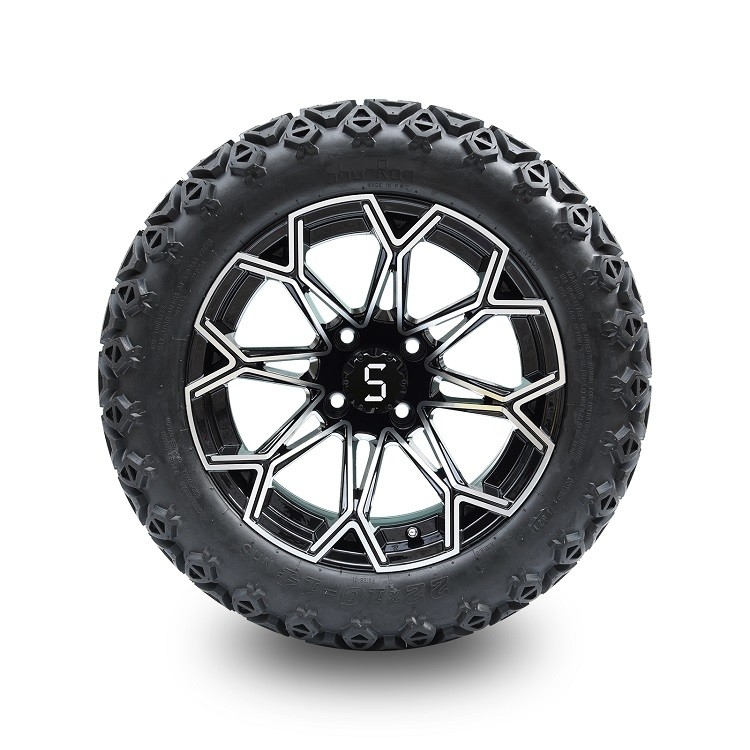 Golf Cart 22 inch All Terrian Tire and 14 inch Machined Black Aluminum Wheel