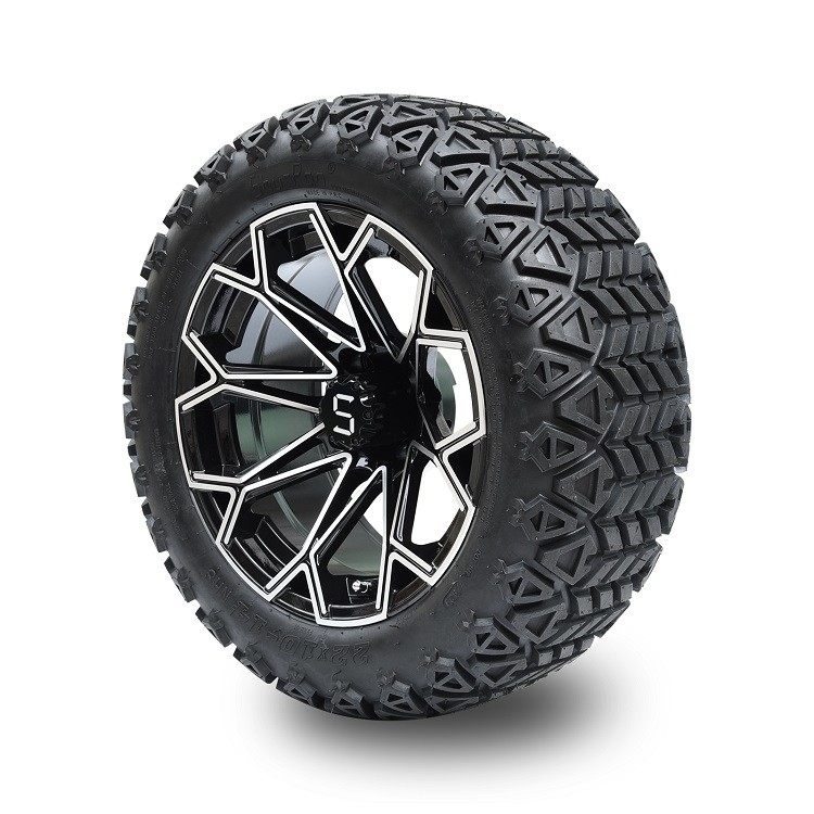 Golf Cart 22 inch All Terrian Tire and 14 inch Machined Black Aluminum Wheel
