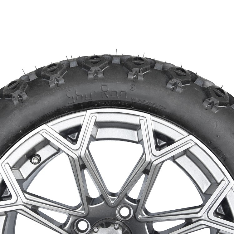 14 Inches Golf Cart Gunmetal Wheels and 22*10-14 High Profile Tires Combo 4 PLY Lift Required
