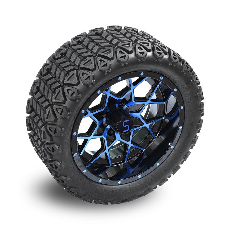 14 Inches Golf Cart Blue/Black Wheels And 22*10-14 All Terrain Tires