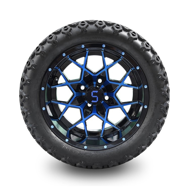 14 Inches Golf Cart Blue/Black Wheels And 22*10-14 All Terrain Tires