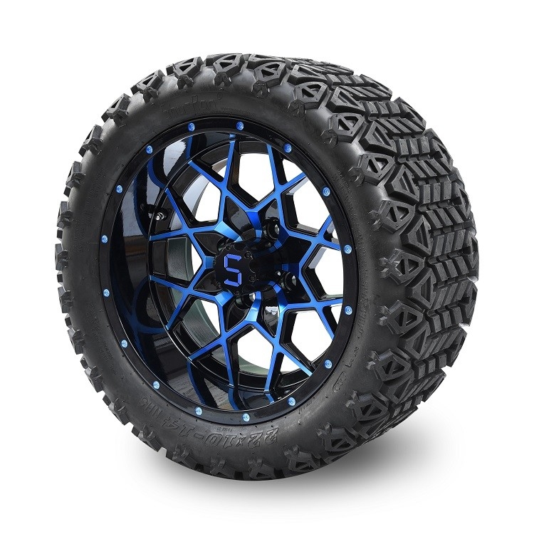 14 Inches Golf Cart Blue/Black Wheels And 22*10-14 All Terrain Tires