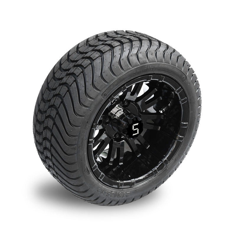 12'' Glossy Black Golf Cart Wheels And 215/35-12 Low Profile Tires Assembly