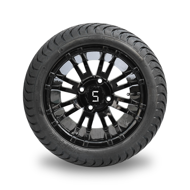12'' Glossy Black Golf Cart Wheels And 215/35-12 Low Profile Tires Assembly