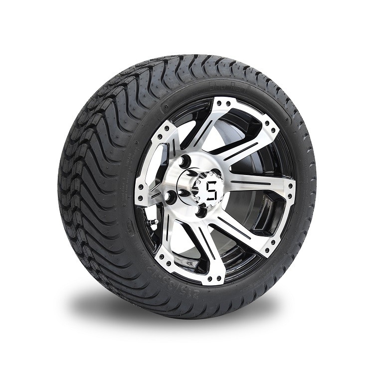 Black Aluminum 12 Inch Golf Cart Wheels And Tires 215 35 12 With 8 Spokes