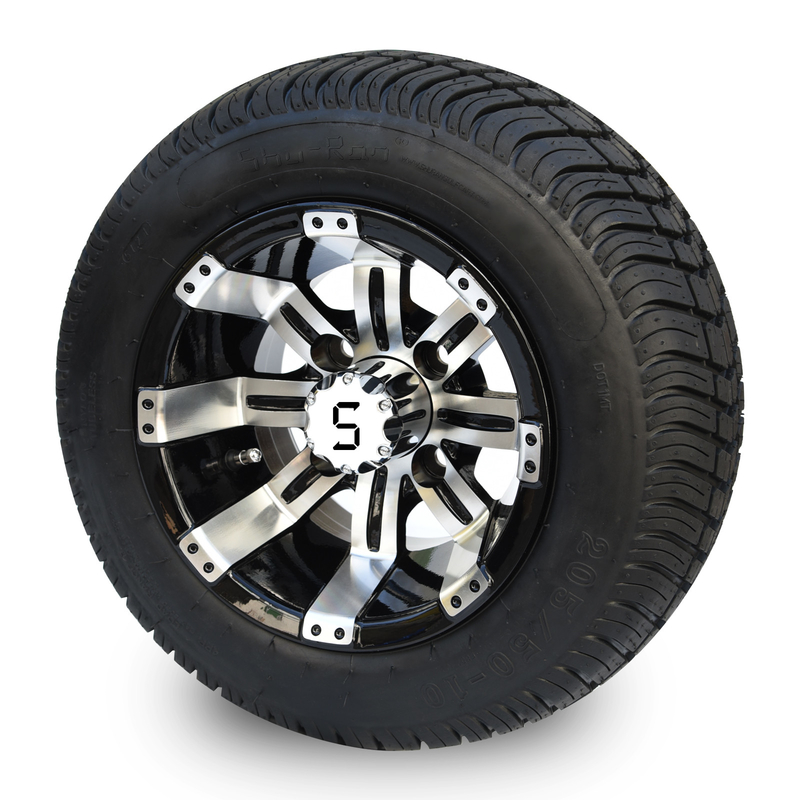 10'' Golf Cart Rim And 205/50-10 DOT Street Tire Assembly - Machined/Glossy Black