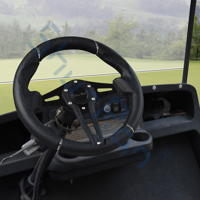Golf Cart Challenger Black Grip/Black Spokes Steering Wheel For Club Car, EZGO, And Yamaha