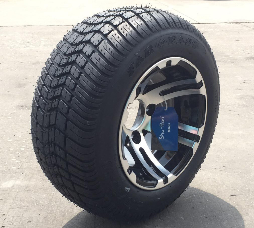 205/50-10 DOT Low Profile Street Tires And 10 Inch Golf Cart Machined/Glossy Black Wheels Combo 4 Ply Rated