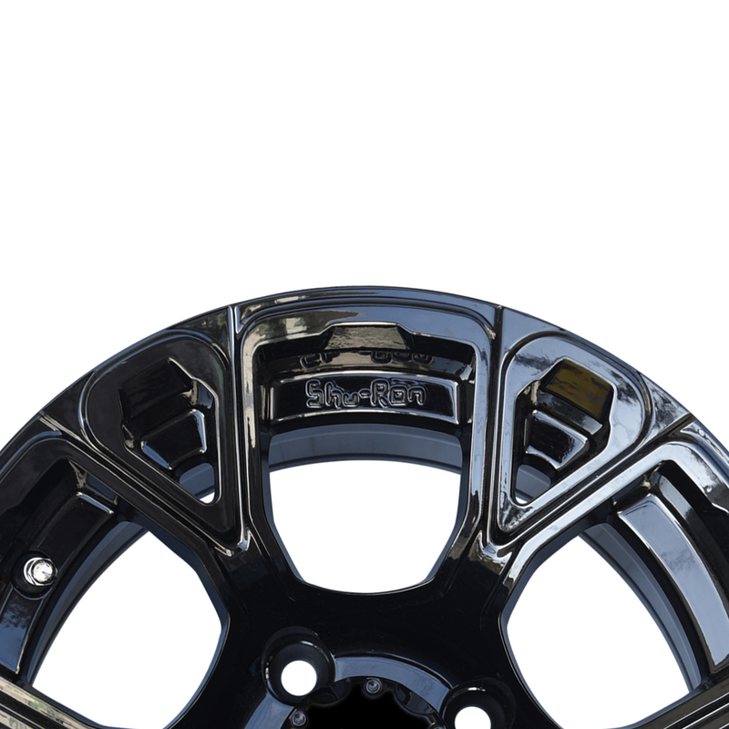 Golf Cart 12'' Glossy Black Rim 6 Spokes 4*4 Bolt Pattern Including Center Cap