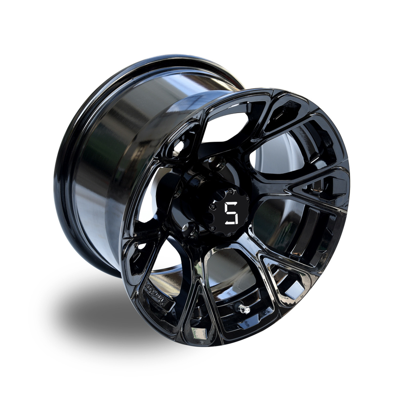 Golf Cart 12'' Glossy Black Rim 6 Spokes 4*4 Bolt Pattern Including Center Cap
