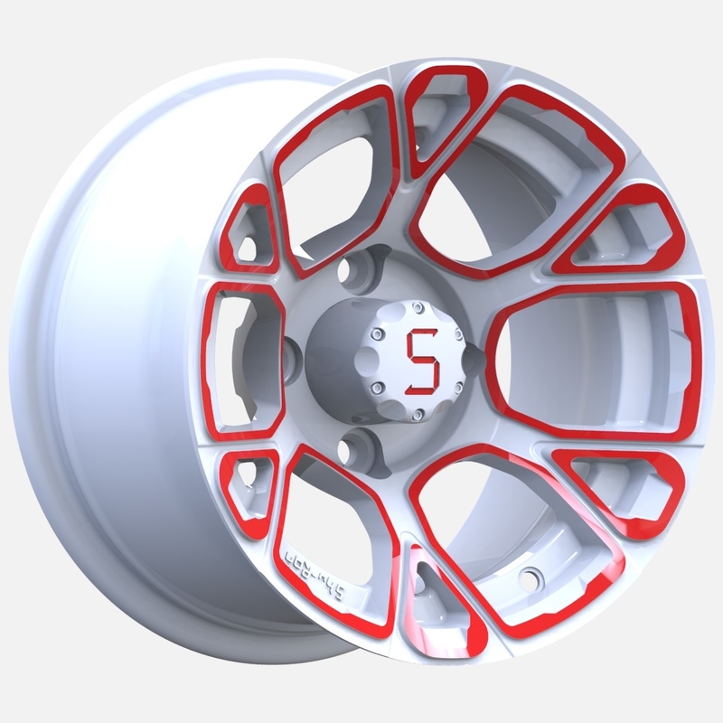 Golf Cart 12 Inches Red/White Wheels Electrophoretic Coating with S Center Cap